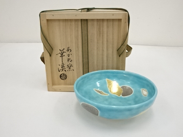 JAPANESE TEA CEREMONY KYO WARE FLAT TEA BOWL / CHAWAN 
